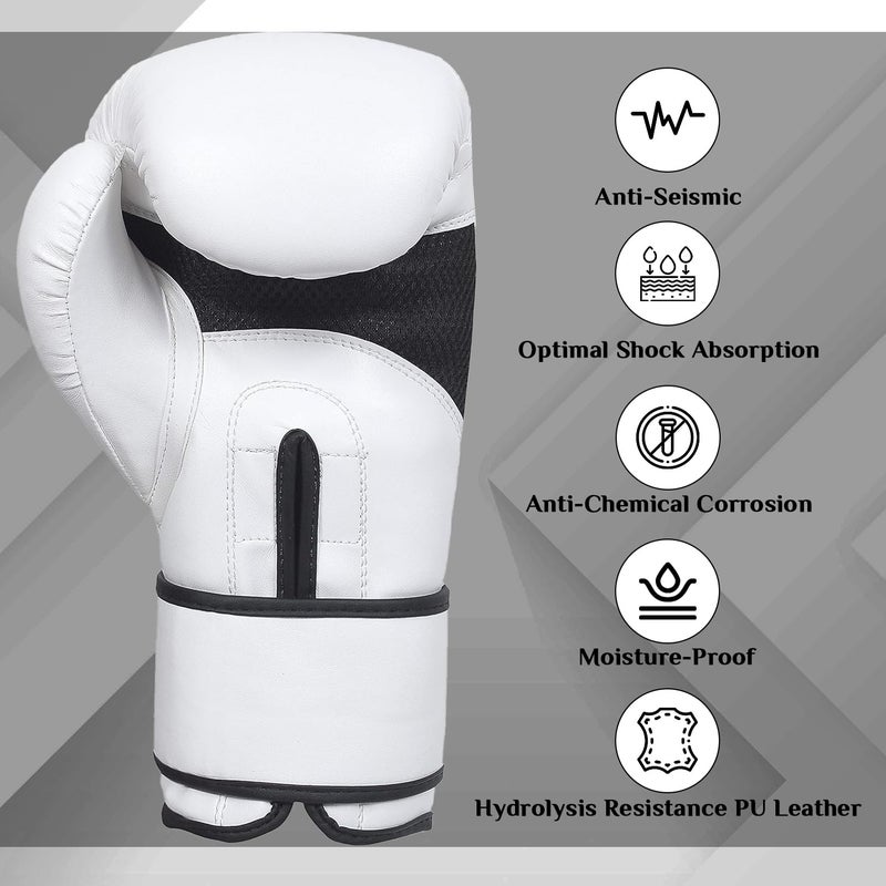 Athllete Men's Boxing Gloves 16 oz, White/Black, Training & Sparring, Muay Thai, MMA - Image 2
